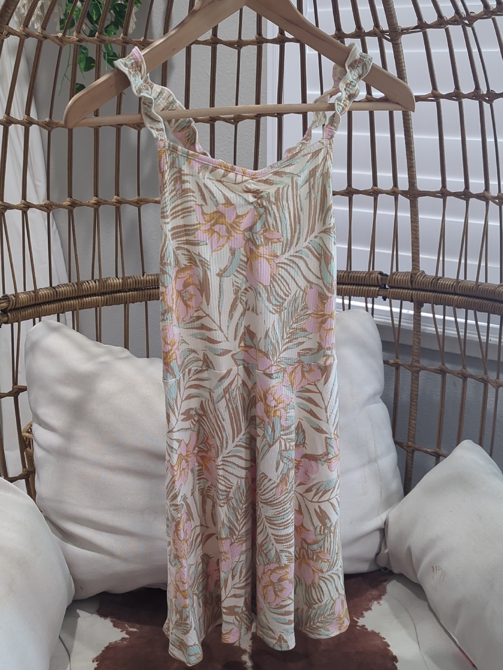 art class Cream Dress with Pink and Mint Floral Stripes
